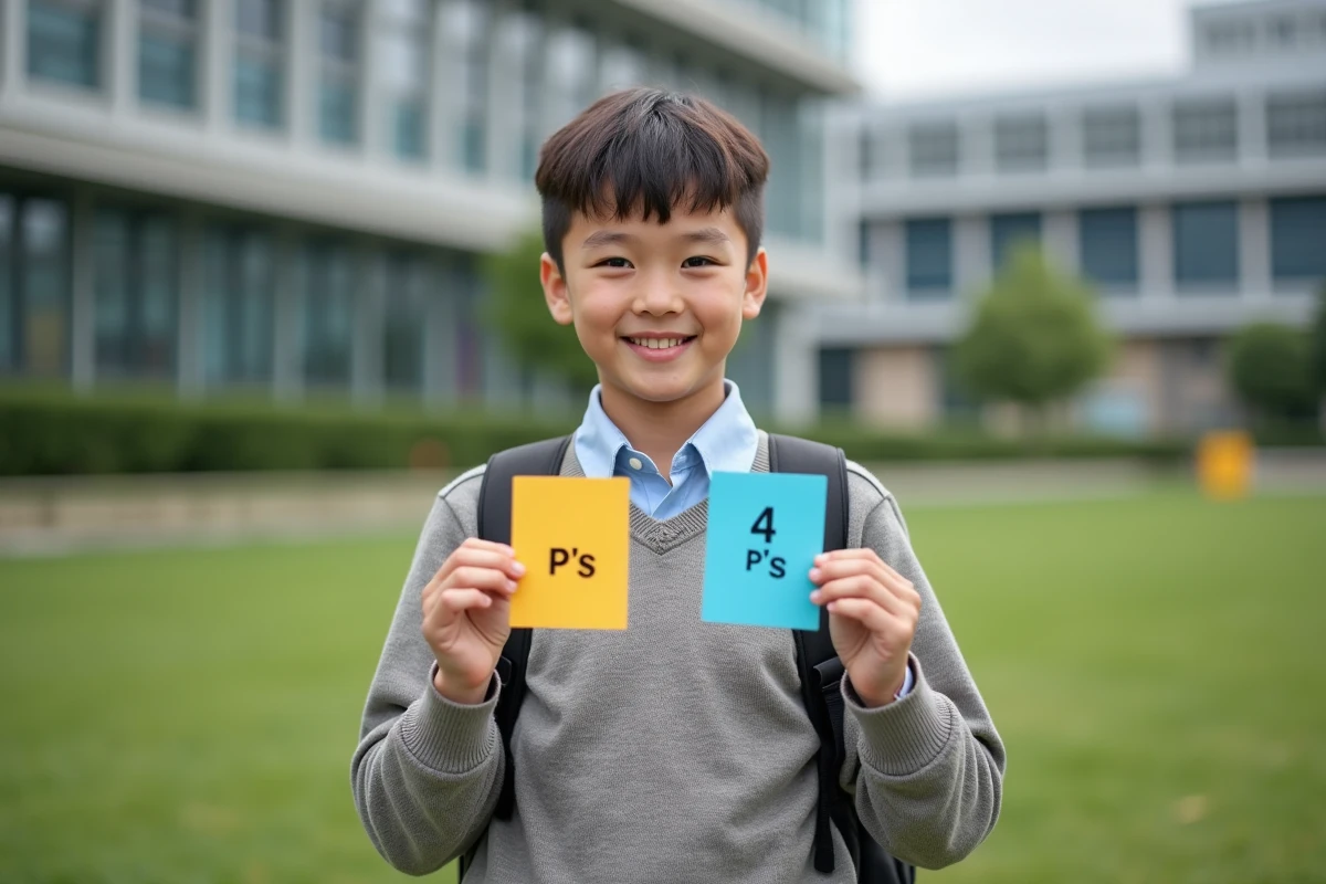 Adolescent montrant des flashcards des 4 P à l