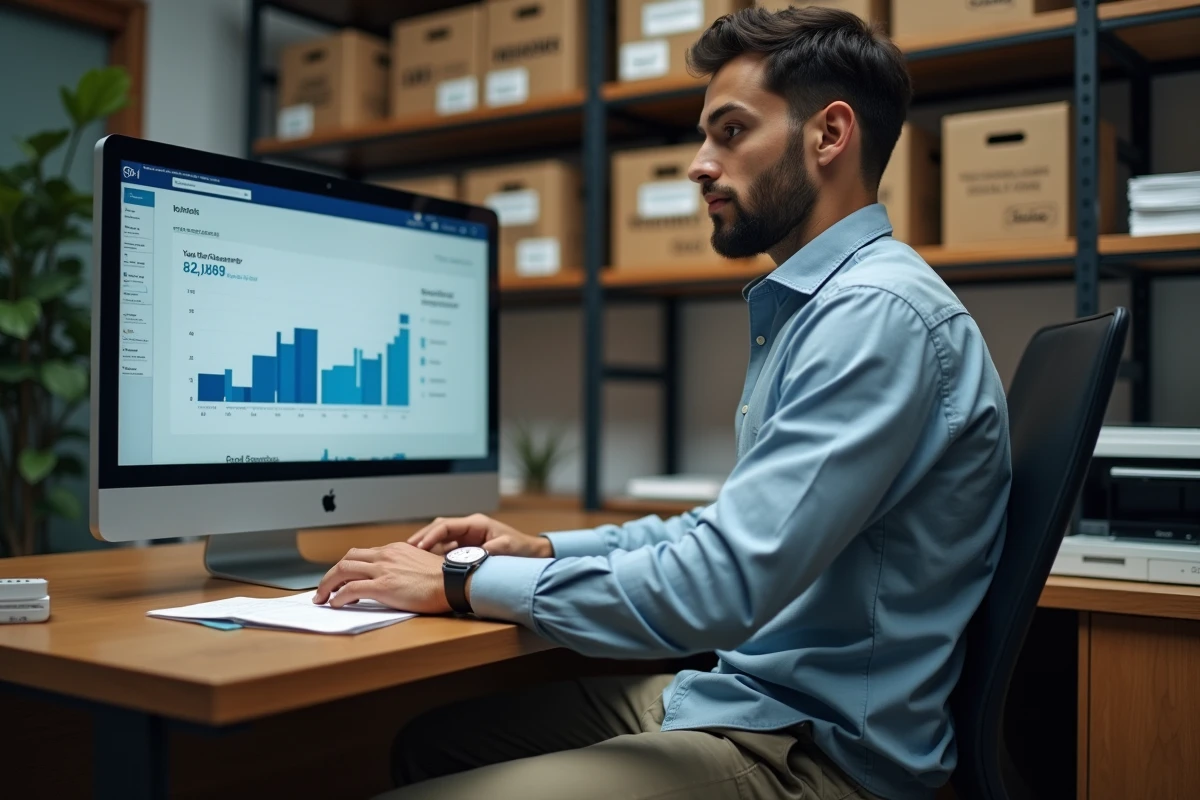 Jeune homme vérifiant des analyses sur un grand écran d