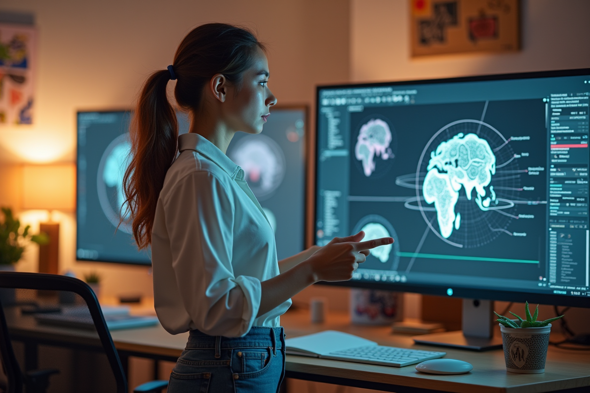 Jeune artiste numérique dans un studio créatif moderne