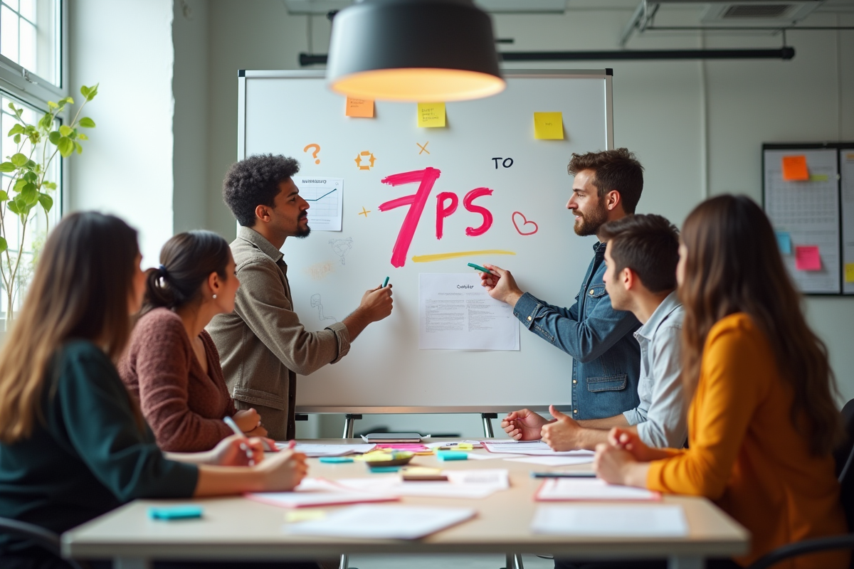 Equipe marketing en brainstorming dans un espace lumineux