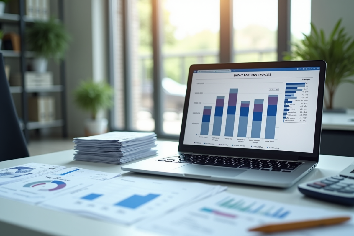 Bureau moderne avec graphique et calculatrice pour analyser les coûts de stockage