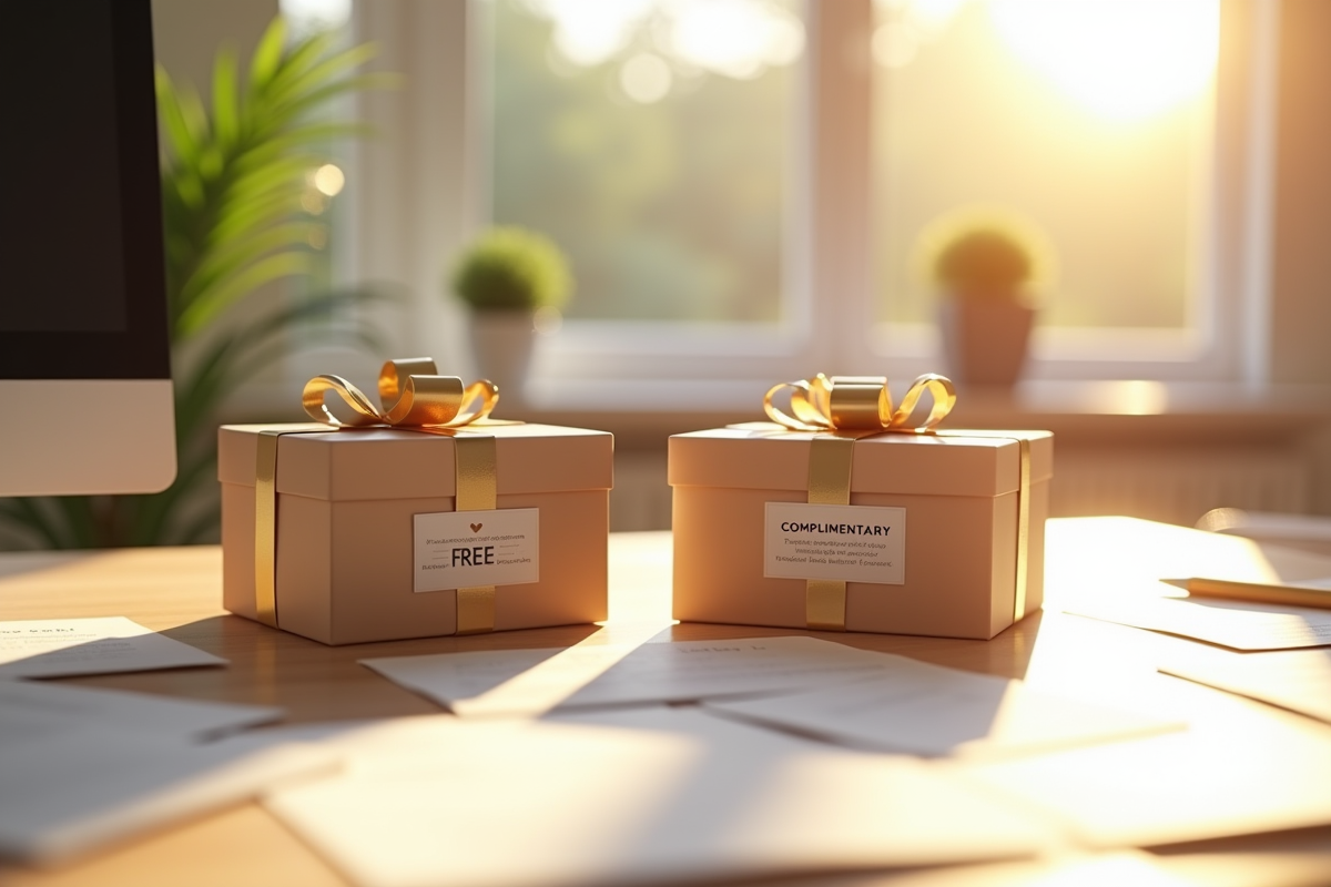 Bureau moderne avec cadeaux gratuits et notes explicatives