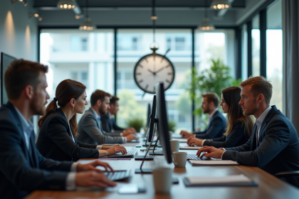 Bureau moderne avec equipe concentrée au travail