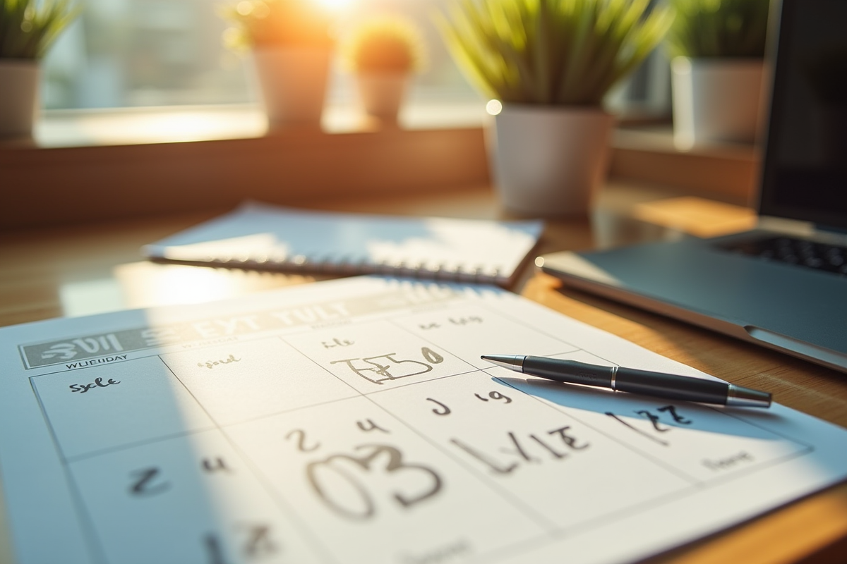Calendrier suisse avec deux jours de repos sur un bureau en bois