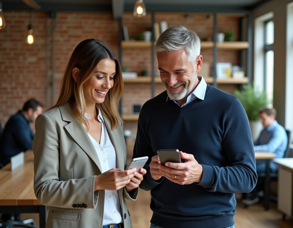 Deux dirigeants de PME échangeant sur les dernières actualités économiques dans un espace de coworking