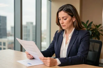 Consultante en portage salarial examinant un contrat dans un bureau moderne - Jump portage salarial