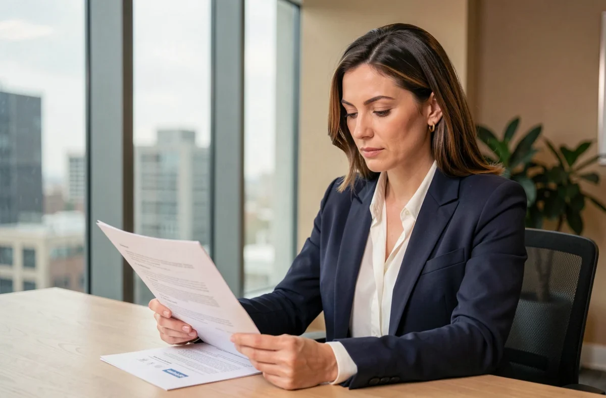Consultante en portage salarial examinant un contrat dans un bureau moderne - Jump portage salarial