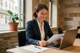 Consultante indépendante en portage salarial travaillant dans un espace de coworking à Versailles