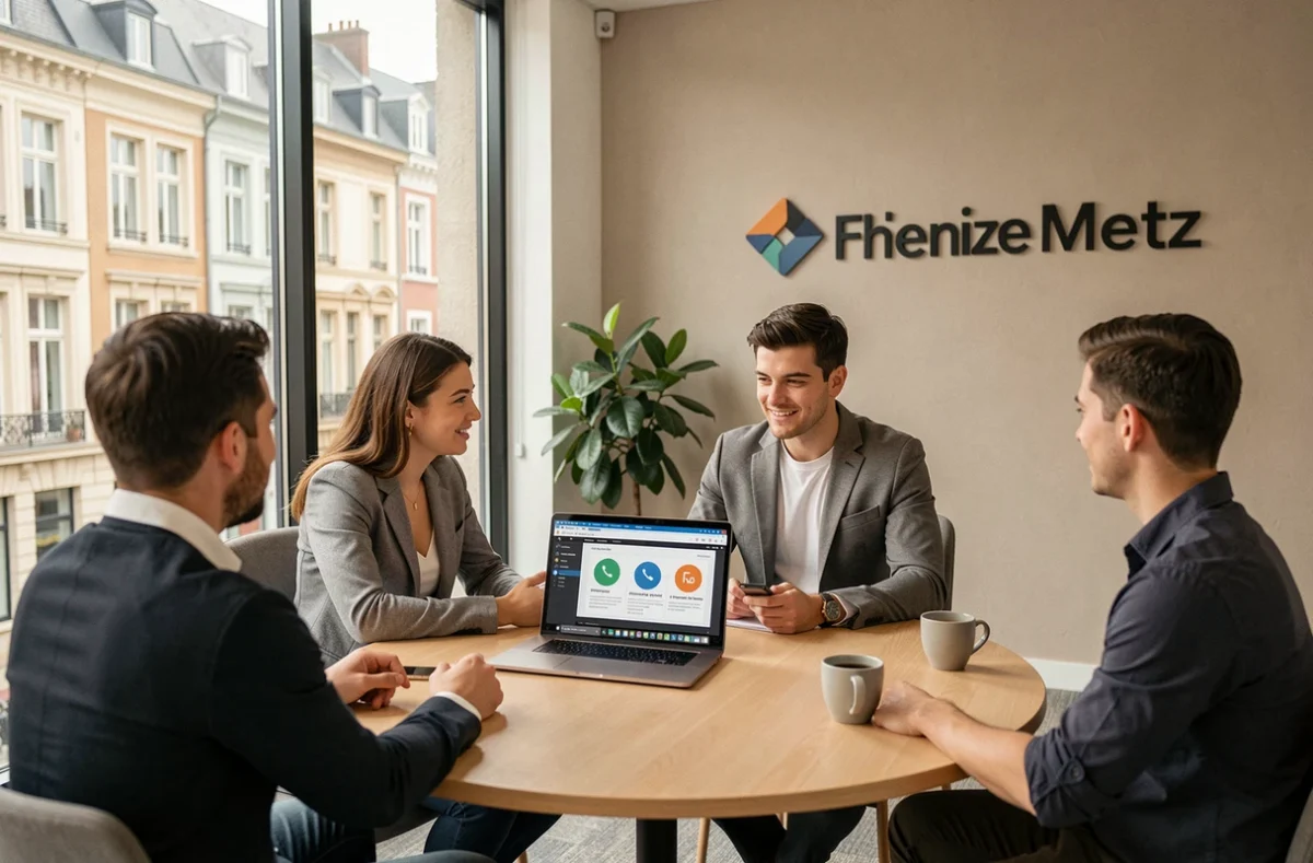 Stratège marketing digital de Dedi Agency à Metz présentant un rapport de campagne à des clients