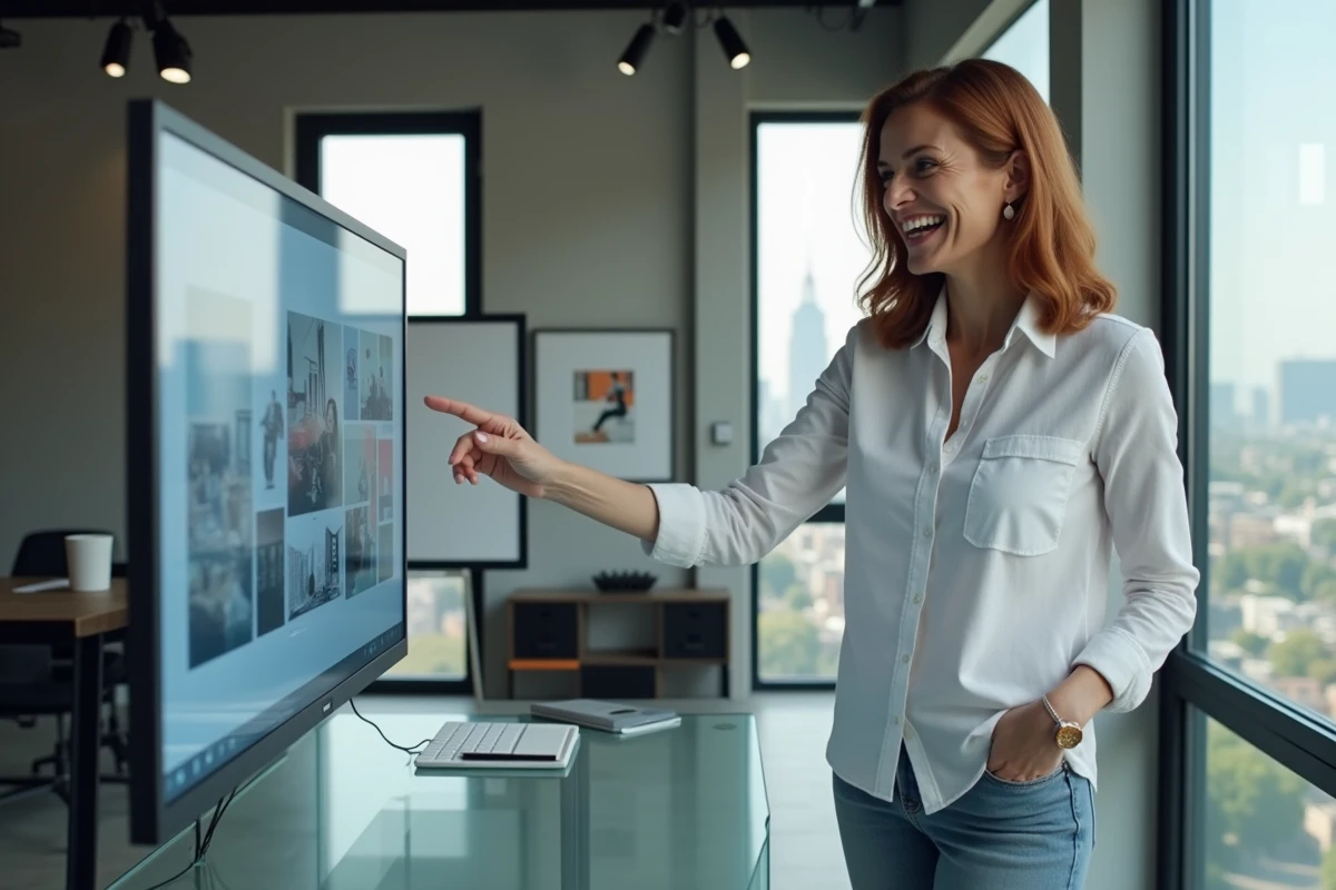 Directrice artistique présentant un moodboard créé avec des ressources Envato Elements en agence