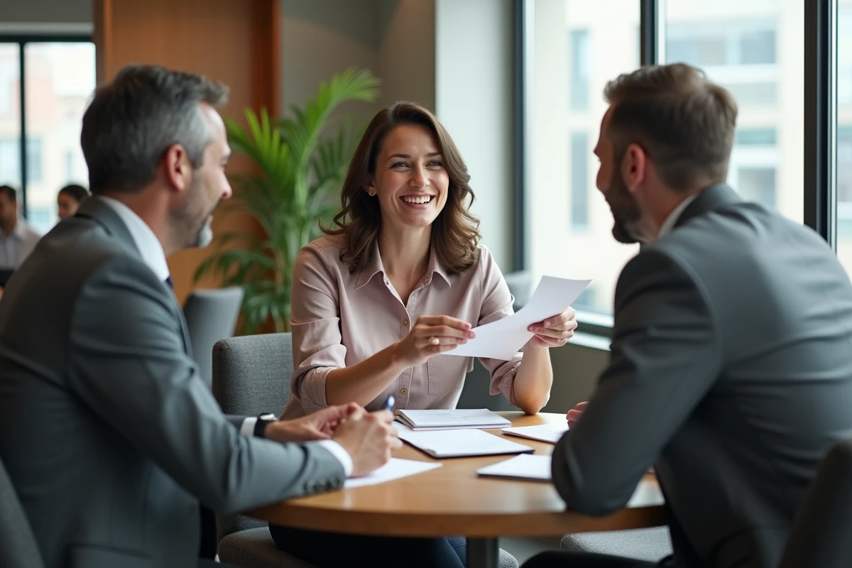Groupe de professionnels en discussion dans un coworking