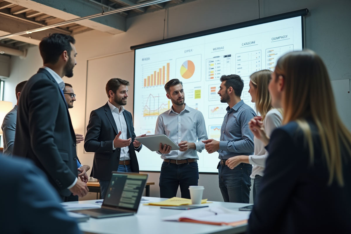 Equipe créative discutant de la valeur de la publicité digitale