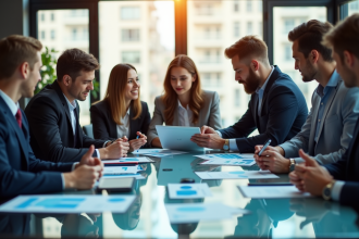 Groupe de professionnels collaborant autour d'une table moderne