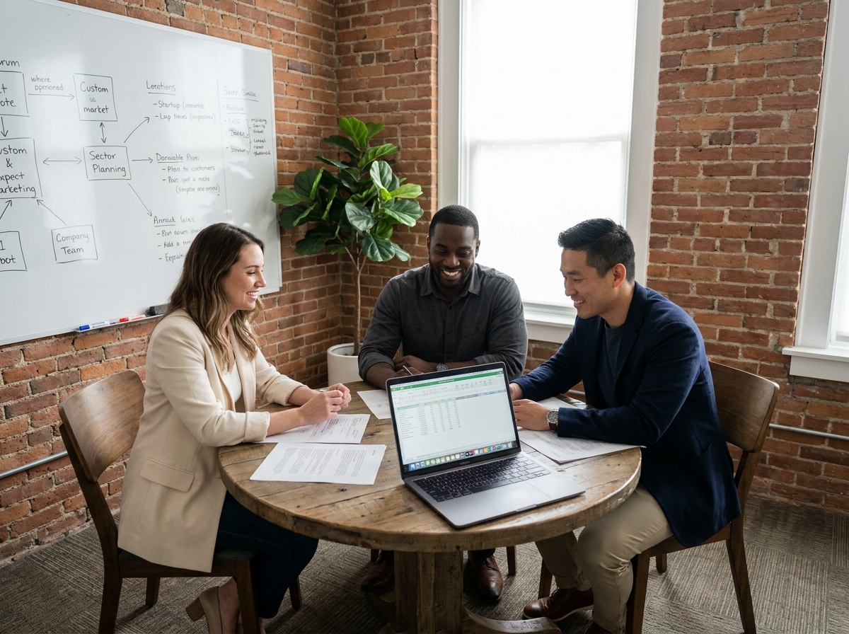 Équipe professionnelle en réunion collaborative autour d'une table, symbolisant la relation de confiance durable entre une entreprise et ses clients fidèles