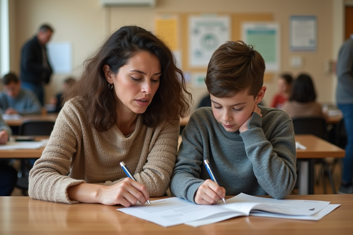 Femme d'âge moyen et adolescent lors d'un atelier communautaire