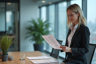 Femme d affaires confiante avec documents certifies iso 9001