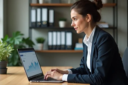 Femme au bureau travaillant sur un logiciel de facturation