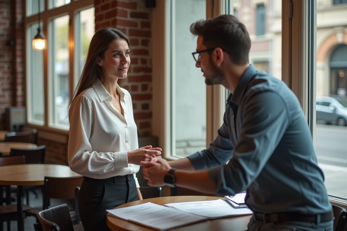 Jeune femme entrepreneure discutant dans un café moderne