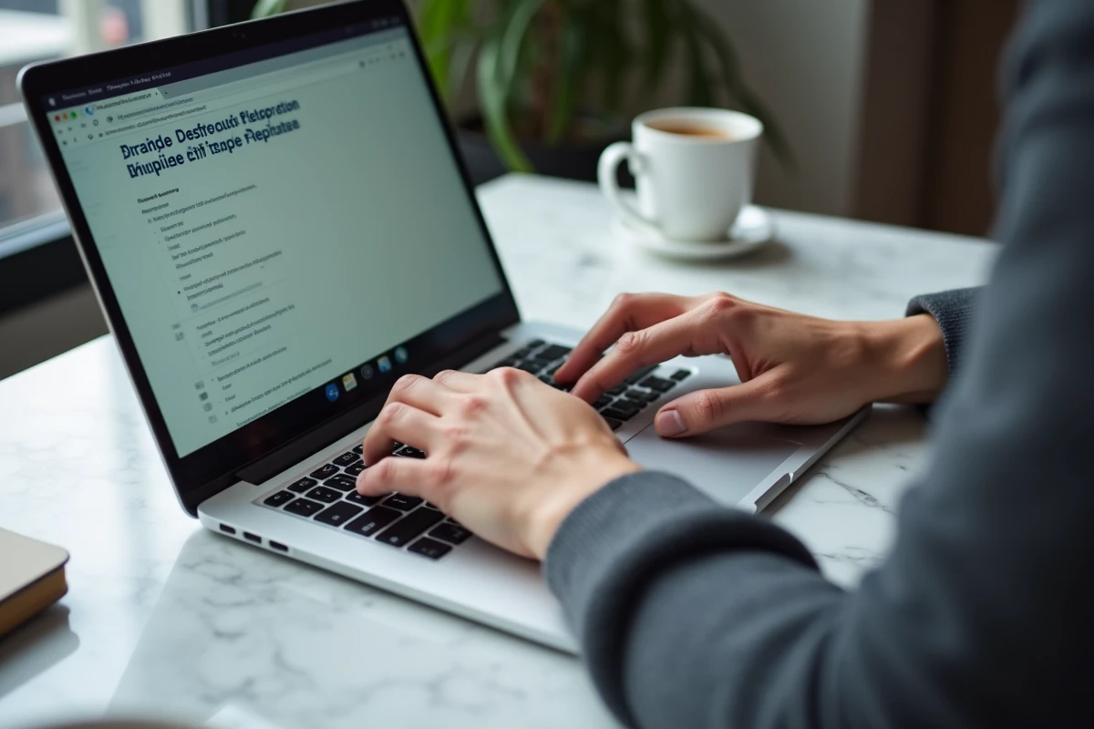 Gros plan sur les mains d'un employeur remplissant un formulaire de déclaration de salarié en ligne sur l'Urssaf