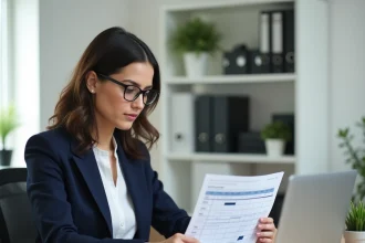 Femme professionnelle gérant un planning Smartbox sur ordinateur et calendrier papier dans un bureau organisé
