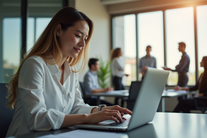 Manager talent professionnel dans un bureau lumineux en train d'examiner des profils