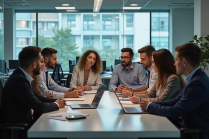 Groupe de travailleurs de bureau en réunion d'équipe