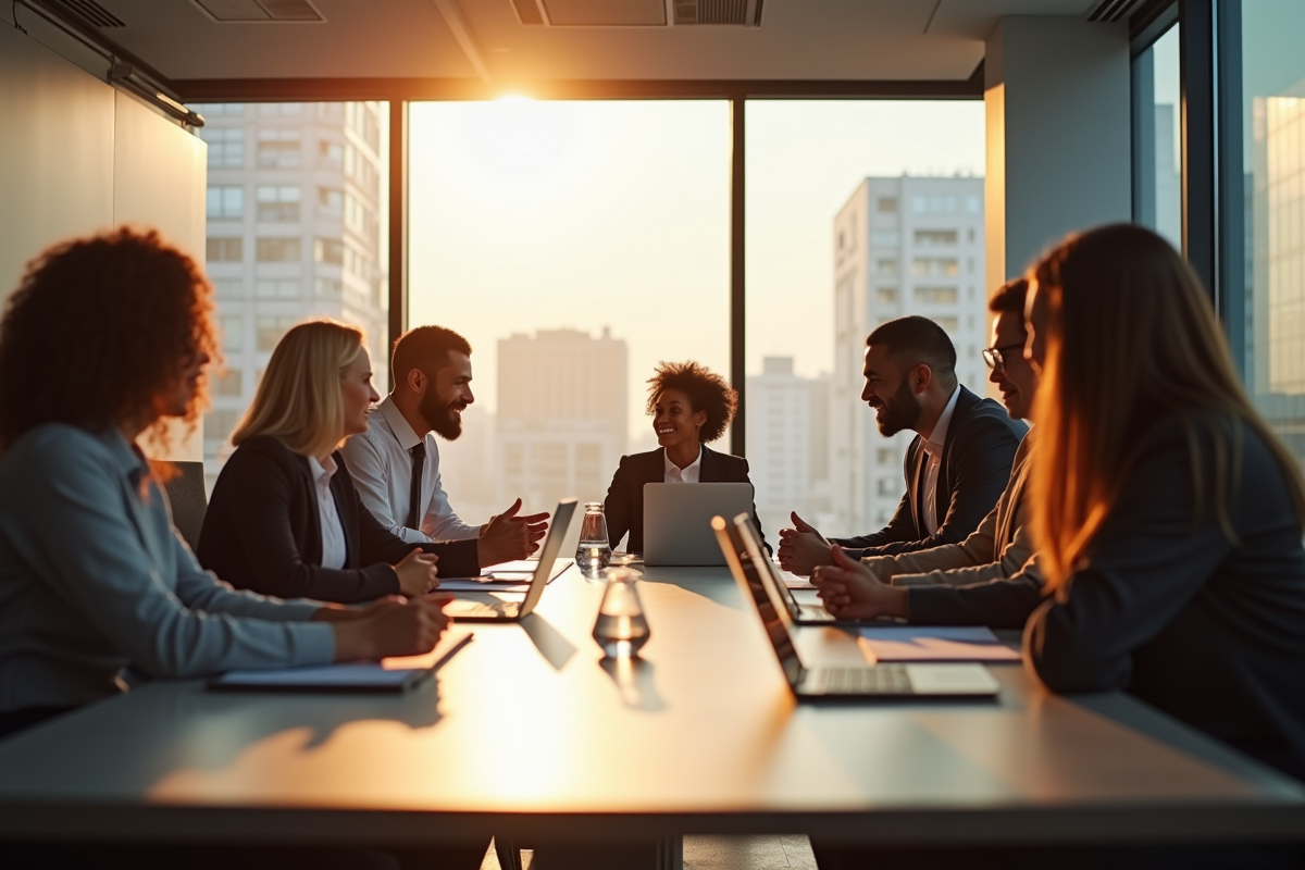 Groupe de professionnels dans un bureau moderne en discussion
