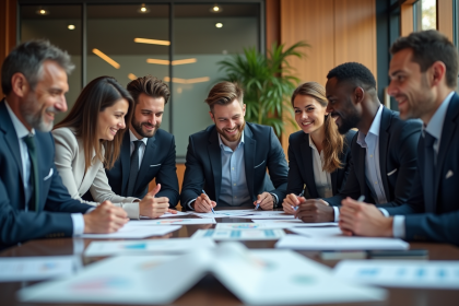 Groupe de professionnels en réunion dans un bureau moderne