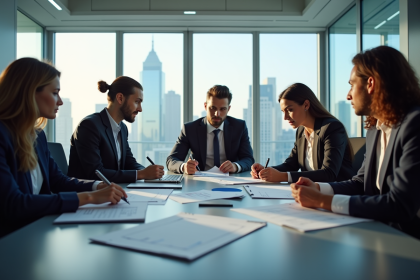 Groupe de professionnels en réunion dans un bureau moderne