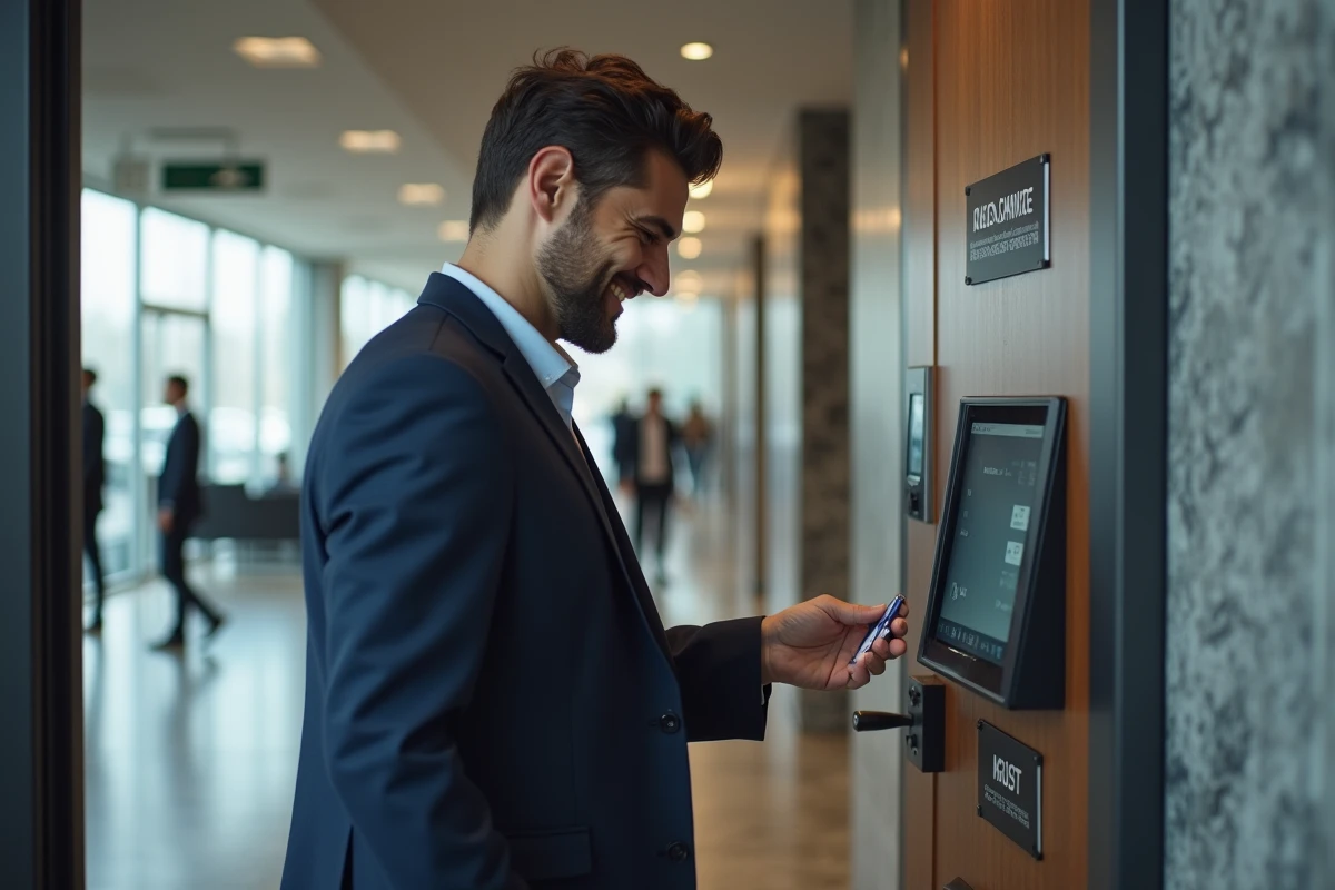 Jeune homme scannant badge à l
