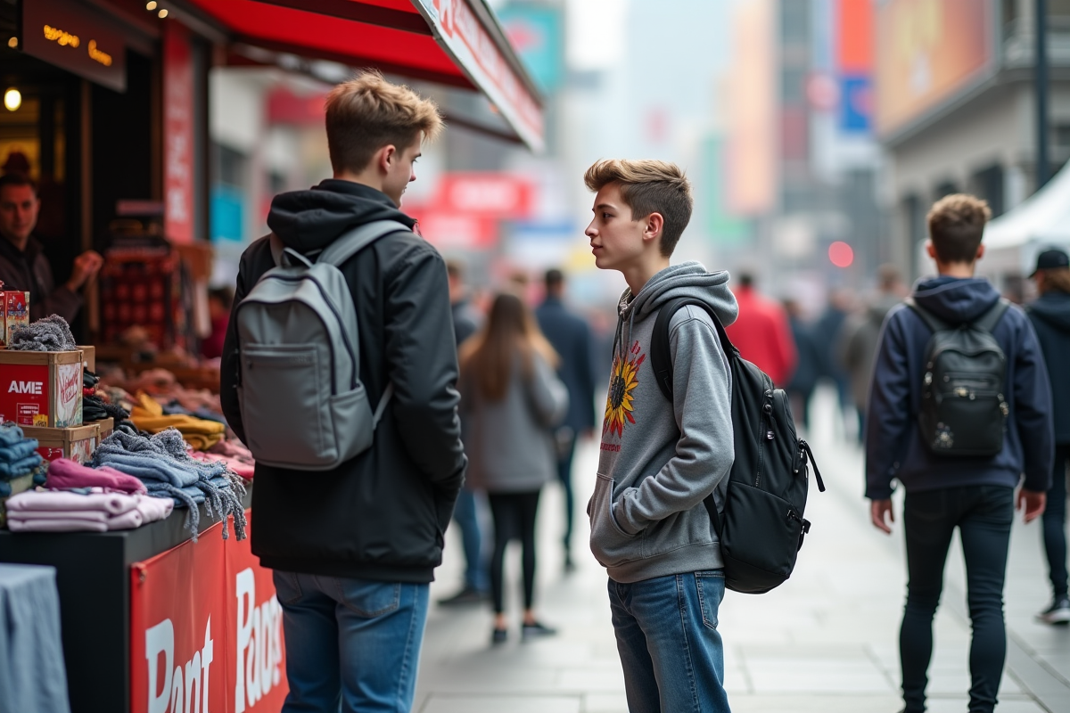 Adolescent discutant avec un staff lors d un evenement