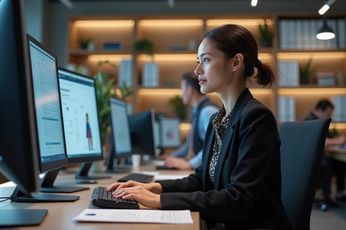 Jeune responsable RH examinant profils sur ordinateur