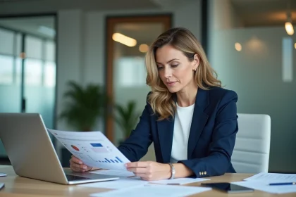 Responsable paie en entreprise consultant des documents de migration logicielle PaiePilote vers mySilae sur un bureau moderne