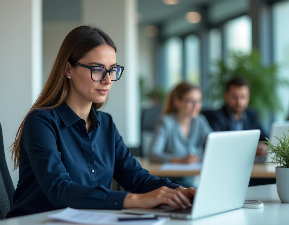 Employée réinitialisant son mot de passe sur l'extranet GTm La Poste depuis son poste de travail en bureau