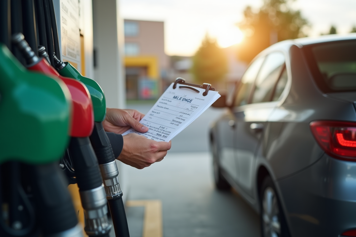 Personne faisant le plein d une voiture d entreprise à la station essence