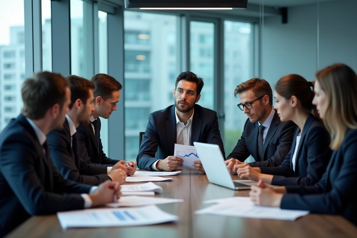 Groupe de professionnels en réunion d'affaires dans un bureau moderne