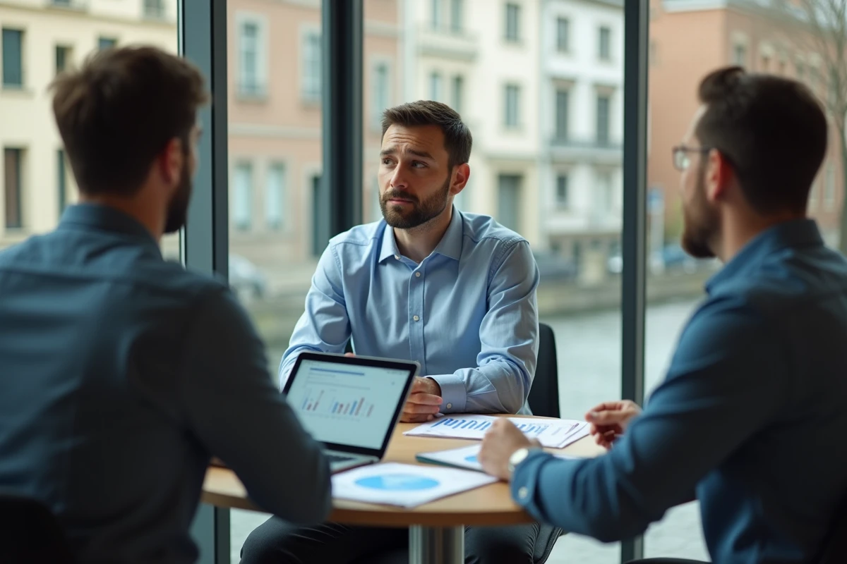 Consultant SEO Rennes en réunion client discutant d'une stratégie de croissance digitale autour d'un rapport SEO