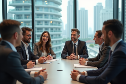 Groupe divers d'adultes en réunion de travail en bureau moderne