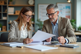 Deux personnes en réunion de travail pour la CFDT