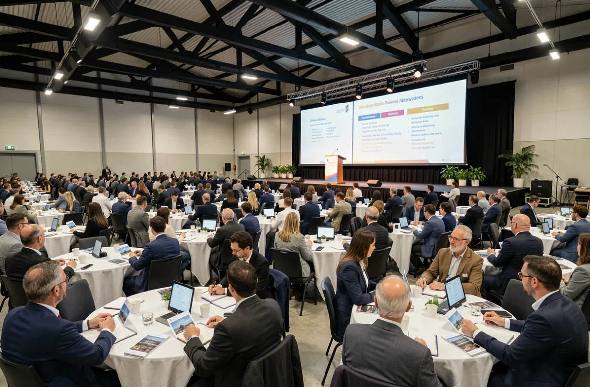 Vue d'ensemble de la salle de conférence lors de l'événement Lesentreprisesfrenchy 2026 avec le programme affiché à l'écran