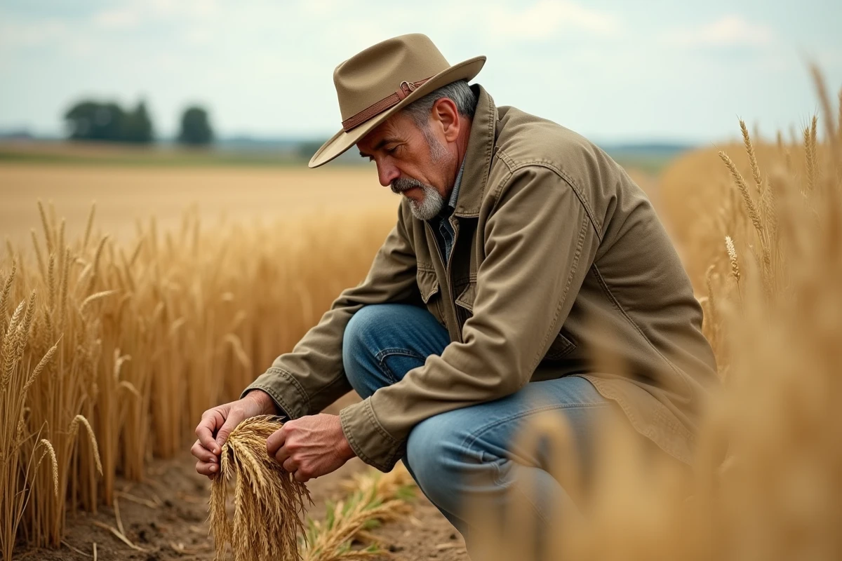 Agriculteur dans un champ de blé représentant le secteur primaire de l'économie