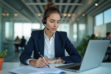 Femme cadre dans un bureau moderne illustrant le secteur tertiaire des services