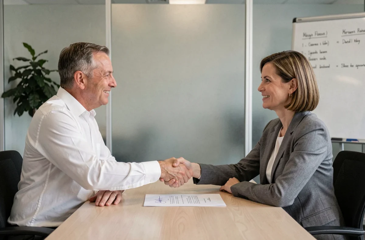 Signature d'un contrat de portage salarial entre un consultant et une entreprise cliente