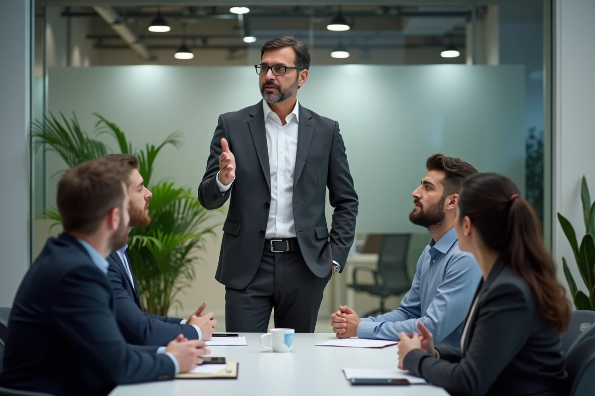 Dirigeant présentant sa stratégie lors d'une table ronde d'un réseau B2B pour générer du chiffre d'affaires